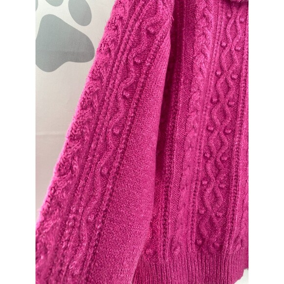 Free People NWT Every Cloud Pullover Cable Knit Collared Sweater Fuchsia Lrg New - Picture 5 of 12